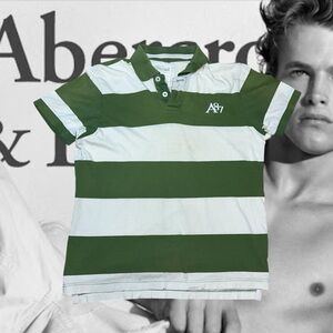 Y2K Aeropostale Distressed Green and White Striped Polo
